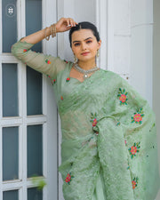 Women's  Pista Chiffon Saree