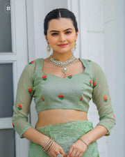 Women's  Pista Chiffon Saree