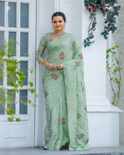 Women's  Pista Chiffon Saree