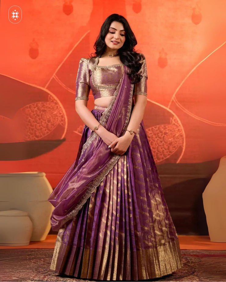 Tissue Zari Lehenga Set in Purple
