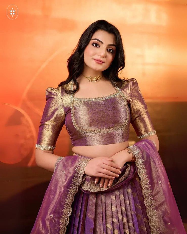Tissue Zari Lehenga Set in Purple