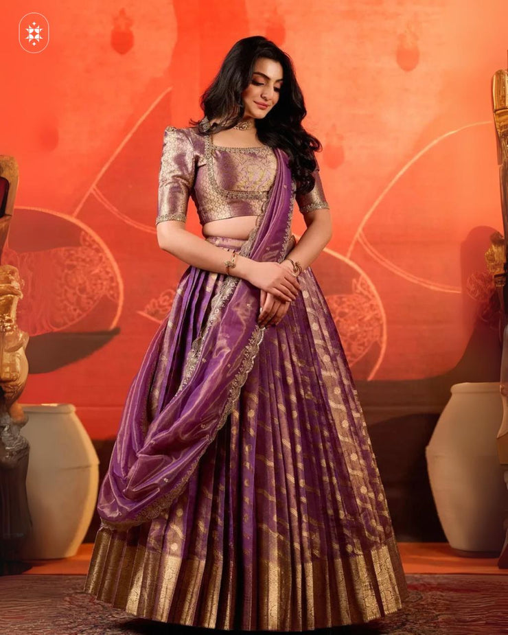 Tissue Zari Lehenga Set in Purple