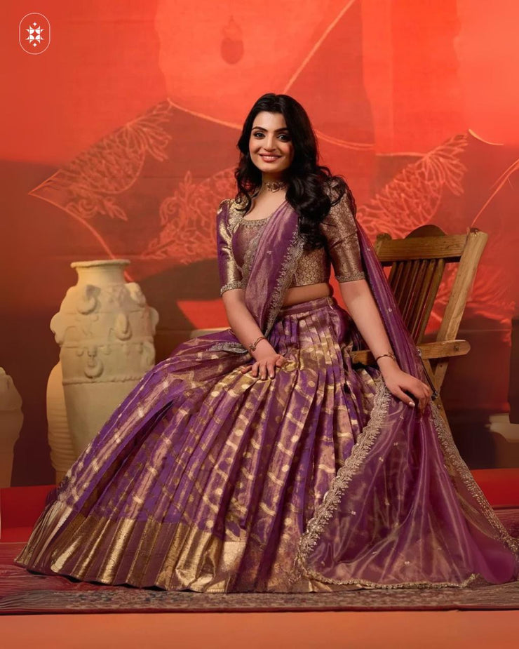 Tissue Zari Lehenga Set in Purple
