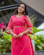 Elegant Pink Kurta Set with Yellow Dupatta (Dupatta Optional)