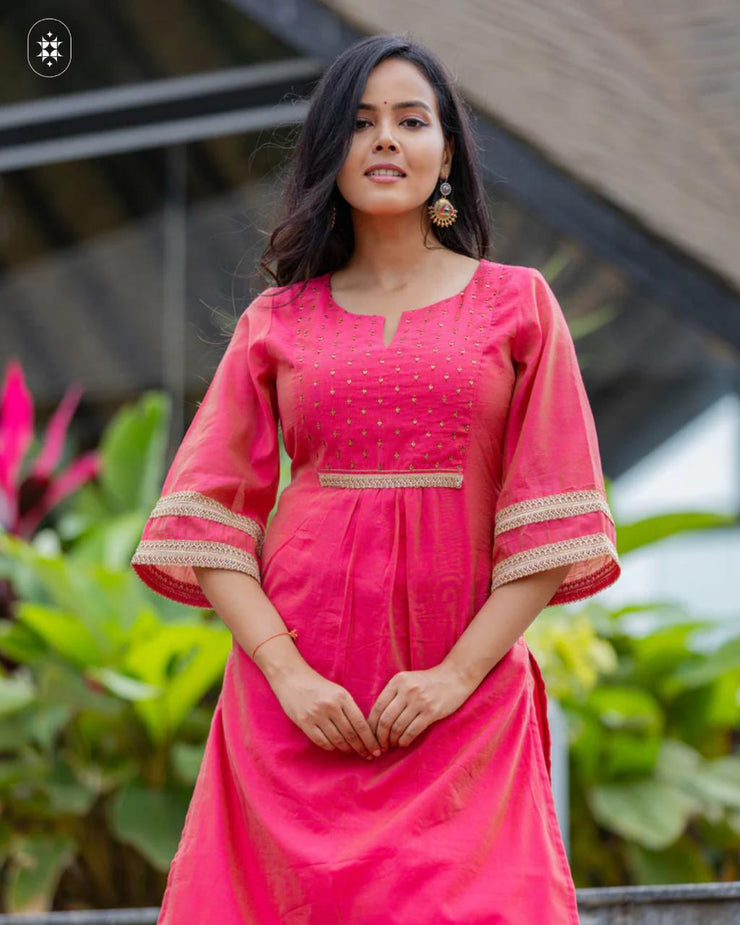 Elegant Pink Kurta Set with Yellow Dupatta (Dupatta Optional)