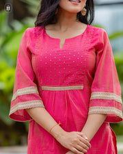 Elegant Pink Kurta Set with Yellow Dupatta (Dupatta Optional)