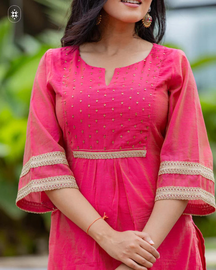 Elegant Pink Kurta Set with Yellow Dupatta (Dupatta Optional)