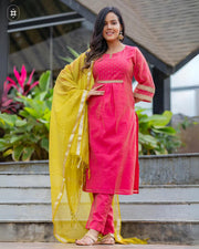 Elegant Pink Kurta Set with Yellow Dupatta (Dupatta Optional)