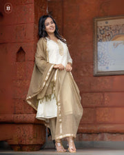 Elegant Beige Cotton Suit Set (Dupatta Optional)