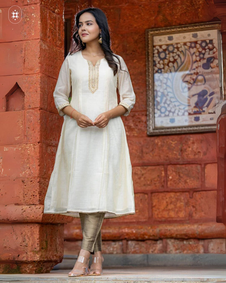 Elegant Beige Cotton Suit Set (Dupatta Optional)