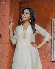 Elegant Beige Cotton Suit Set (Dupatta Optional)