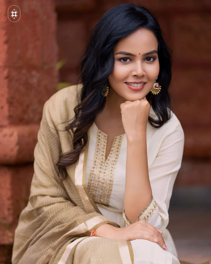 Elegant Beige Cotton Suit Set (Dupatta Optional)
