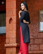 Elegant Black &amp; Red Cotton Suit (Dupatta Optional)