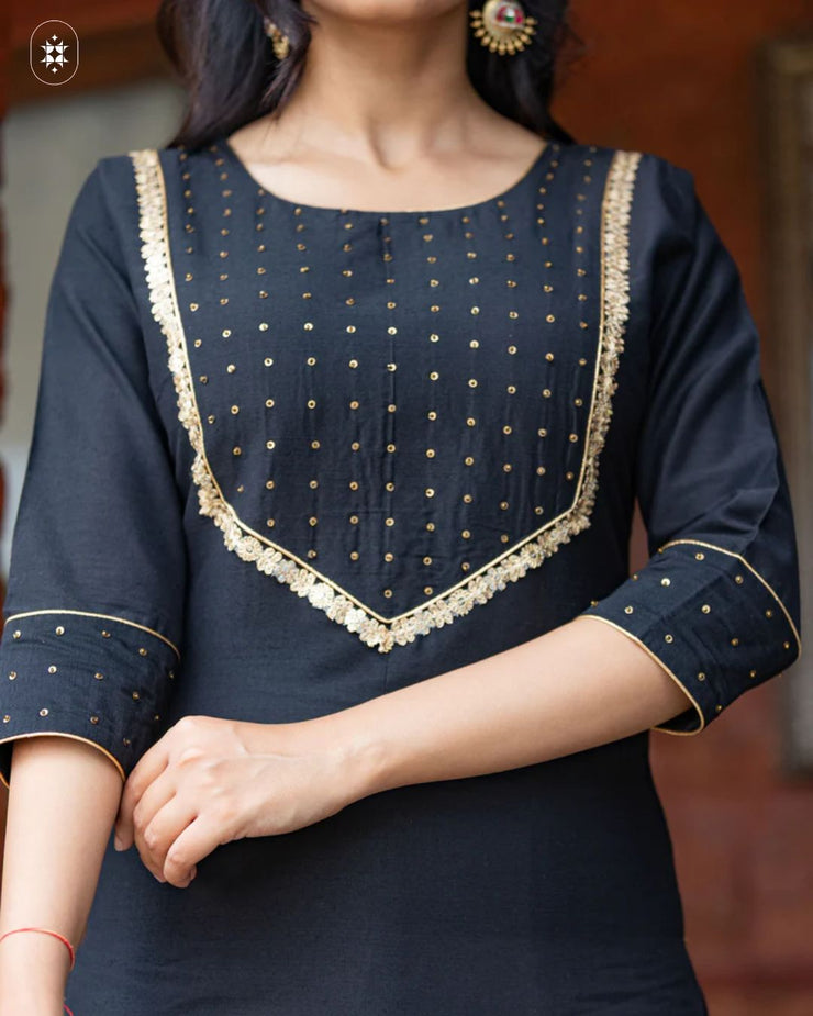 Elegant Black &amp; Red Cotton Suit (Dupatta Optional)