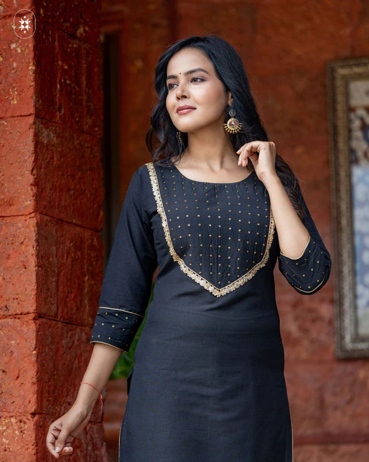 Elegant Black &amp; Red Cotton Suit (Dupatta Optional)