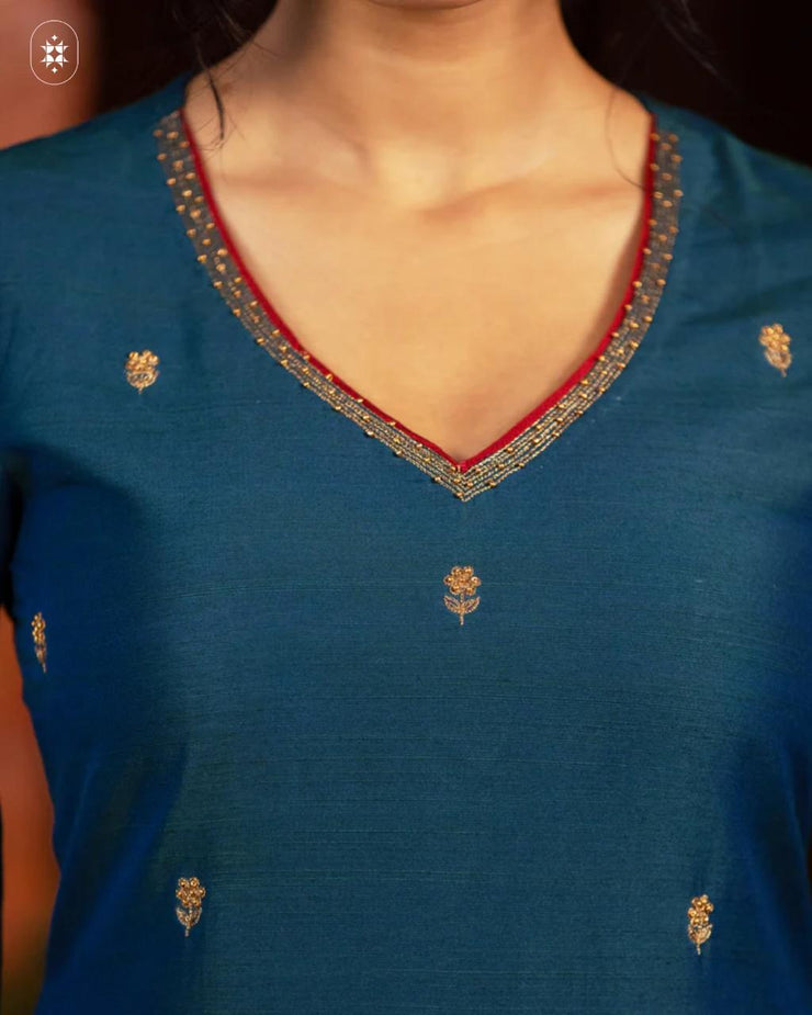 Draped in a stunning teal kurta set ( Dupatta Optional)