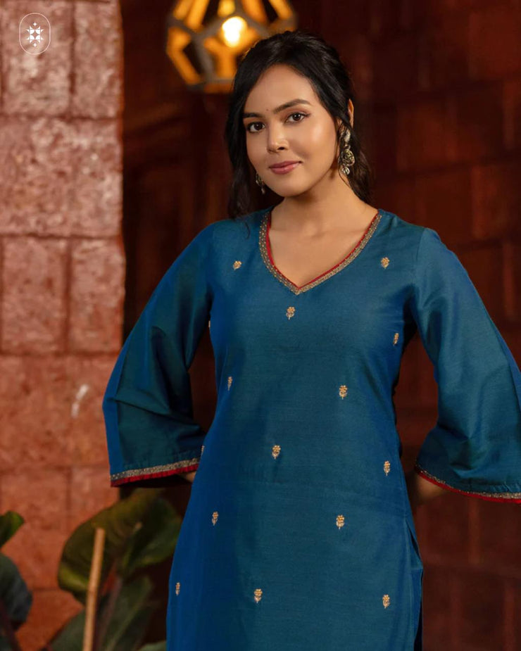 Draped in a stunning teal kurta set ( Dupatta Optional)