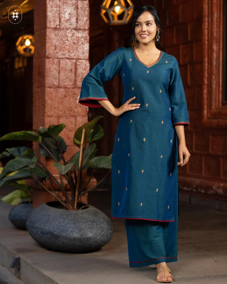 Draped in a stunning teal kurta set ( Dupatta Optional)