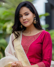 Elegant Magenta Cotton Suit  ( Dupatta Optional)