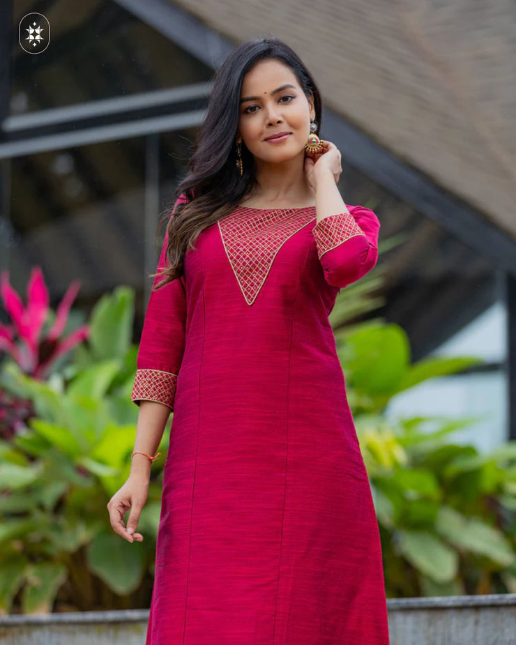 Elegant Magenta Cotton Suit  ( Dupatta Optional)