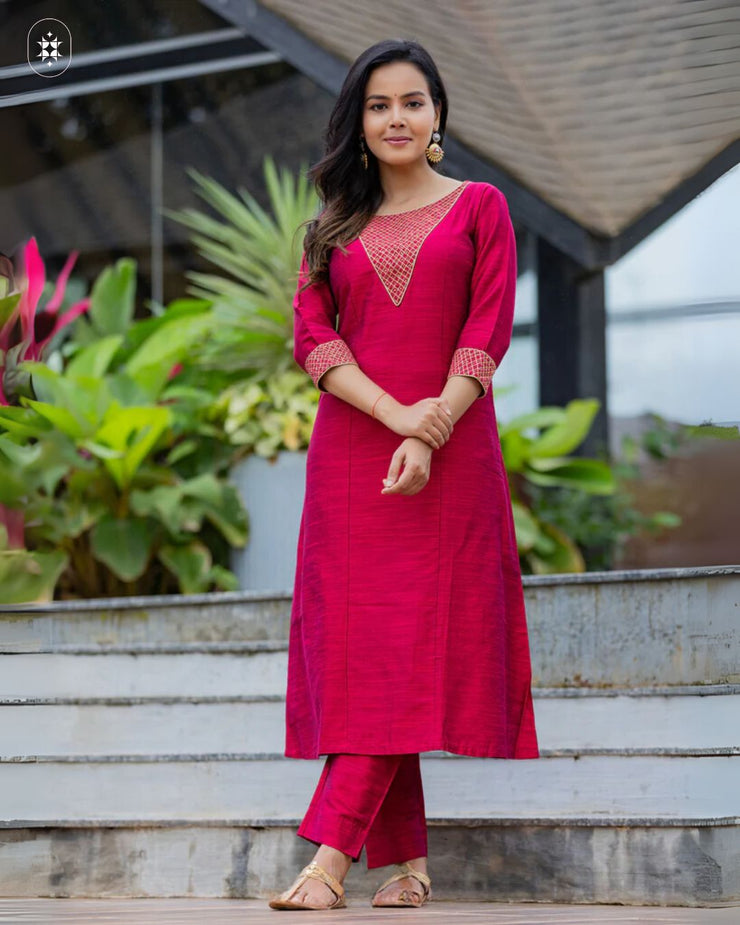 Elegant Magenta Cotton Suit  ( Dupatta Optional)