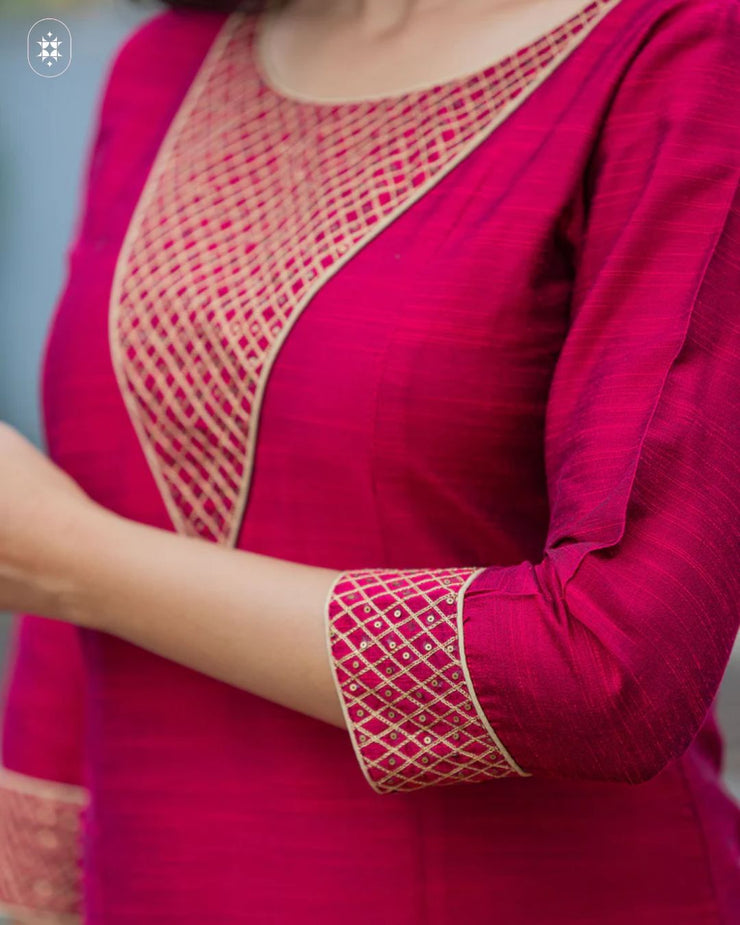 Elegant Magenta Cotton Suit  ( Dupatta Optional)