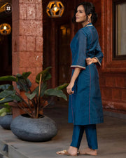Elegant Blue Cotton Suit with Pink ( Dupatta Optional)