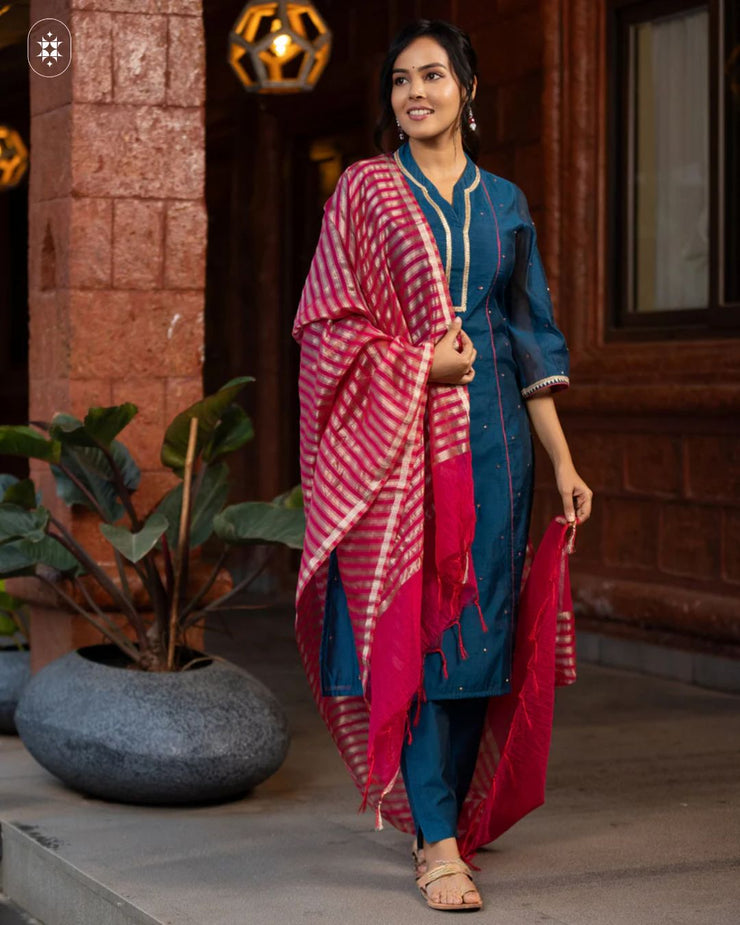 Elegant Black &amp; Red Cotton Suit (Dupatta Optional)
