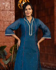 Elegant Blue Cotton Suit with Pink ( Dupatta Optional)