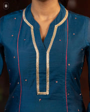 Elegant Blue Cotton Suit with Pink ( Dupatta Optional)