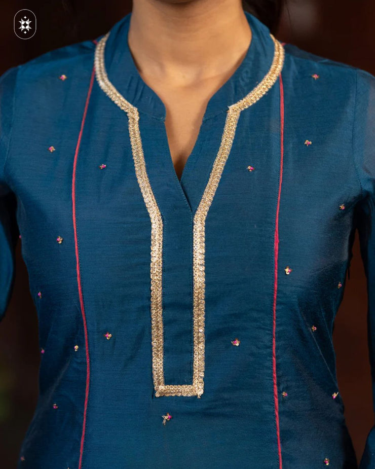 Elegant Blue Cotton Suit with Pink ( Dupatta Optional)