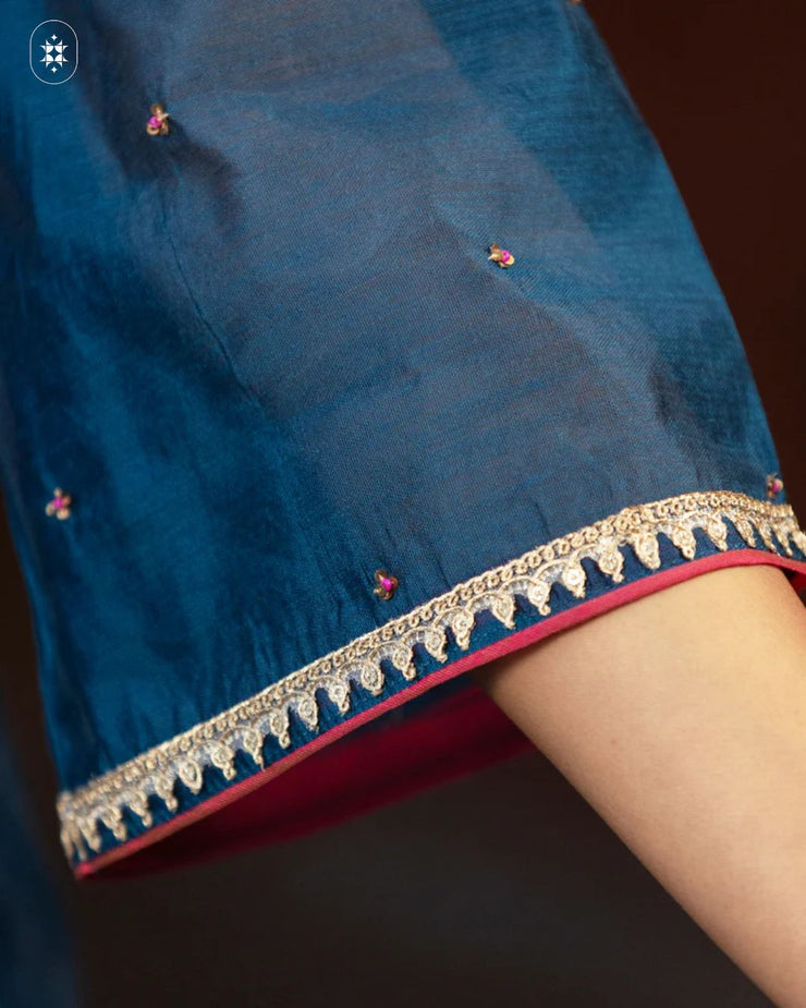 Elegant Blue Cotton Suit with Pink ( Dupatta Optional)