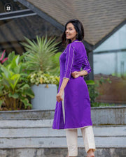 Lavender Cotton Silk Gota Patti Kurta ( Pant Optional)
