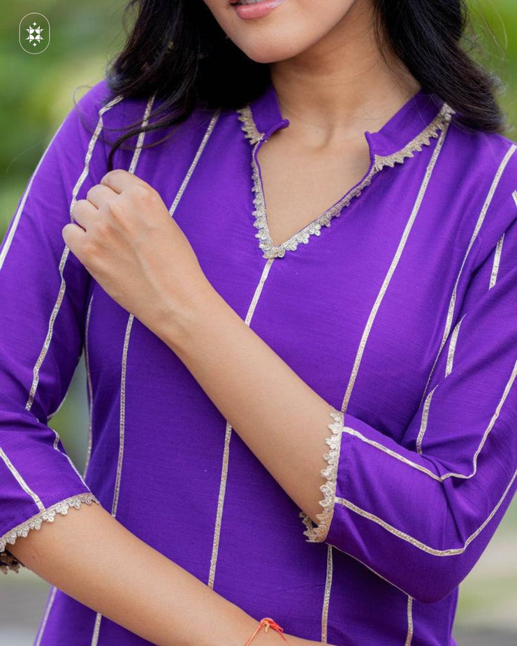 Lavender Cotton Silk Gota Patti Kurta ( Pant Optional)