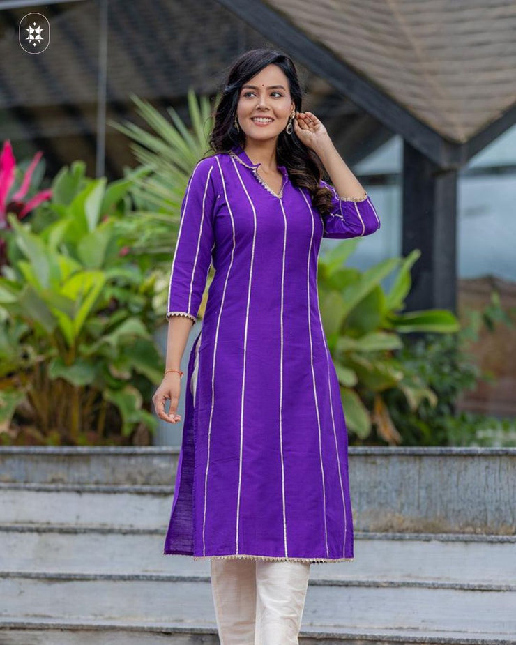 Lavender Cotton Silk Gota Patti Kurta ( Pant Optional)
