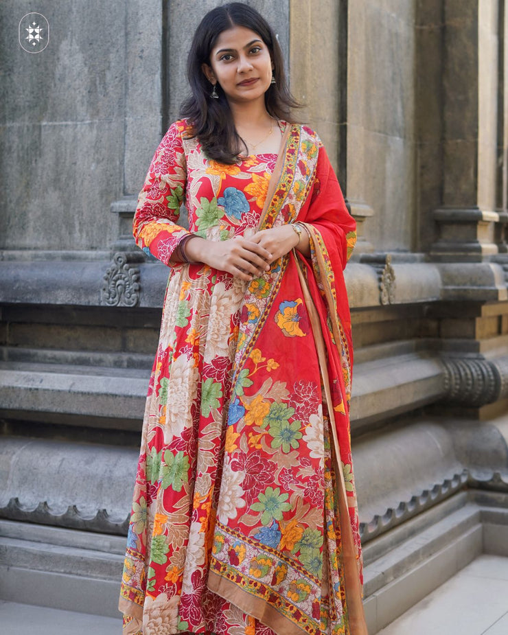 Vibrant Red Floral Anarkali Suit