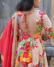 Vibrant Red Floral Anarkali Suit