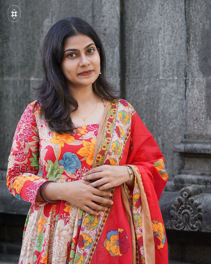 Vibrant Red Floral Anarkali Suit