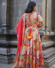 Vibrant Red Floral Anarkali Suit