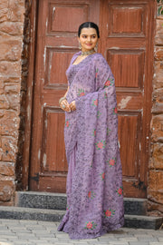Women's Lavender Chiffon Saree