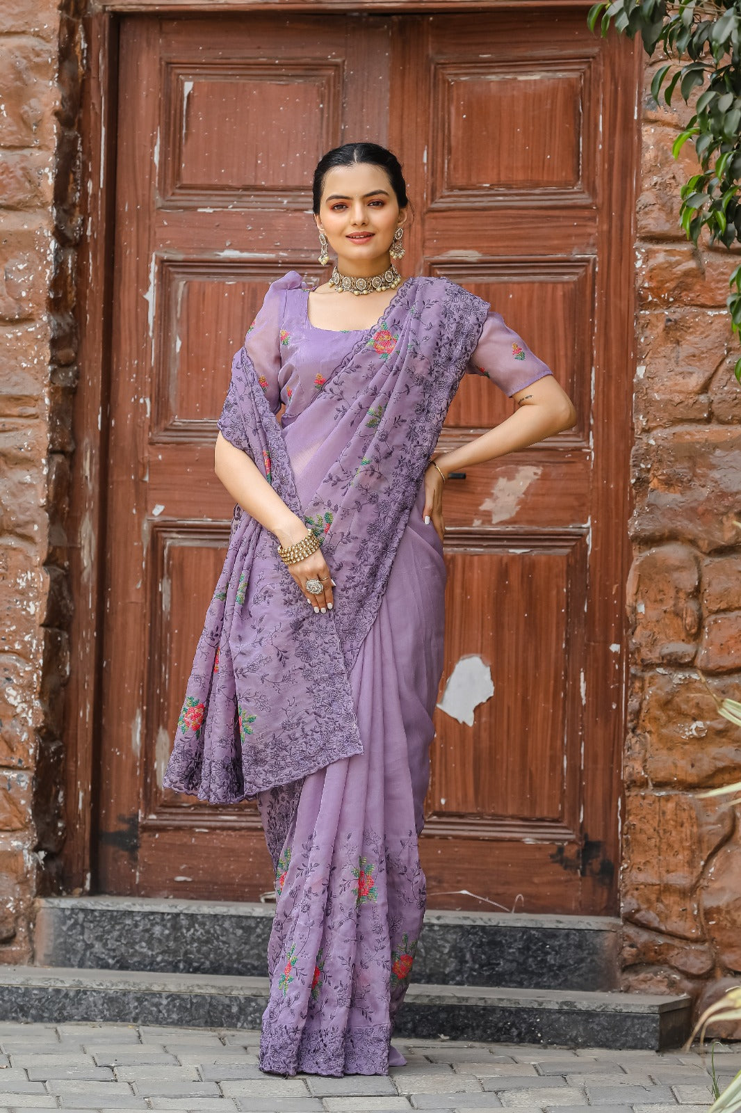 Women's Lavender Chiffon Saree