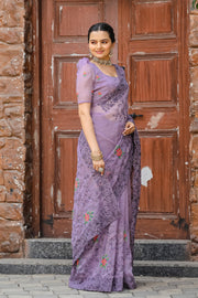 Women's Lavender Chiffon Saree