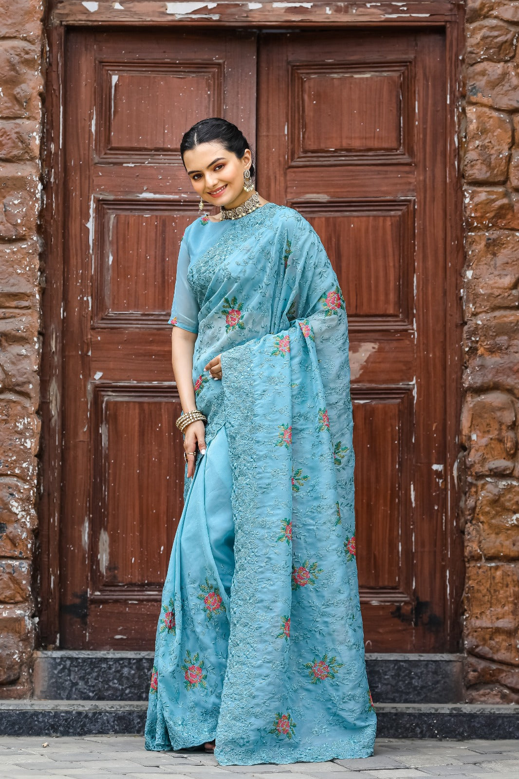 Women's  Sky Chiffon Saree