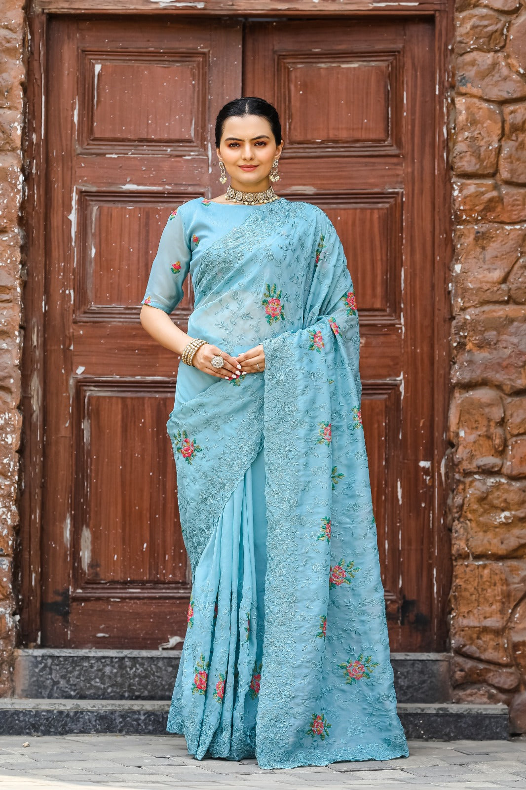 Women's  Sky Chiffon Saree