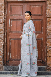 Women's  Grey Chiffon Saree