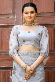 Women's  Grey Chiffon Saree