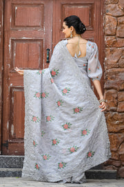 Women's  Grey Chiffon Saree