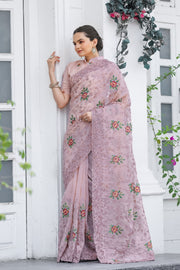 Women's Peach Chiffon Saree