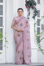 Women's Peach Chiffon Saree