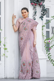 Women's Peach Chiffon Saree